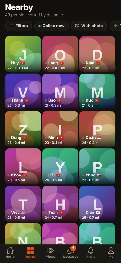 The Nearby grid: people sorted by approximate distance